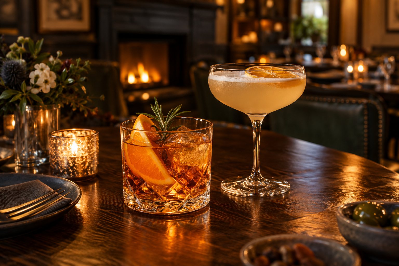 Drinks on a candlelit table